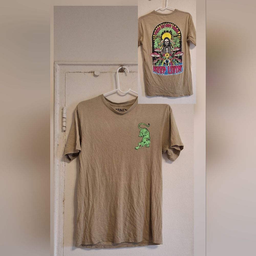 Miken Tan Mushroom Crewneck Tee with Black Light Tiger Logo